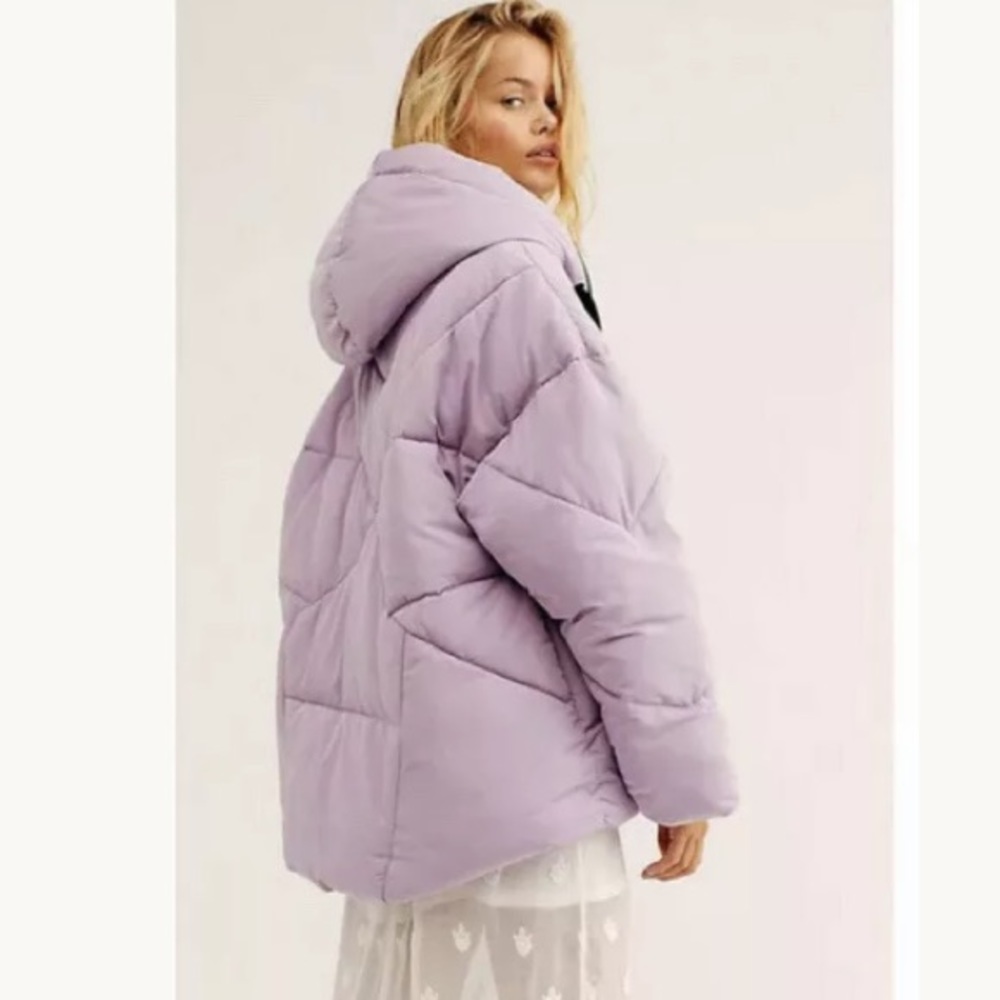NWT Free People Hailey puffer coat lilac hooded - Picture 2 of 7